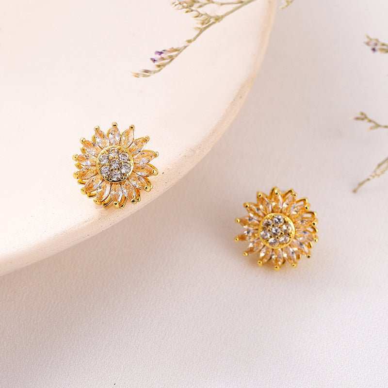 Classic Charm Sunflower Flower Stainless Steel Necklace Earrings Fashion Exquisite Micro Seed Jewelry Ring - AMIR BAGS INDIA PRIVATE LIMITED