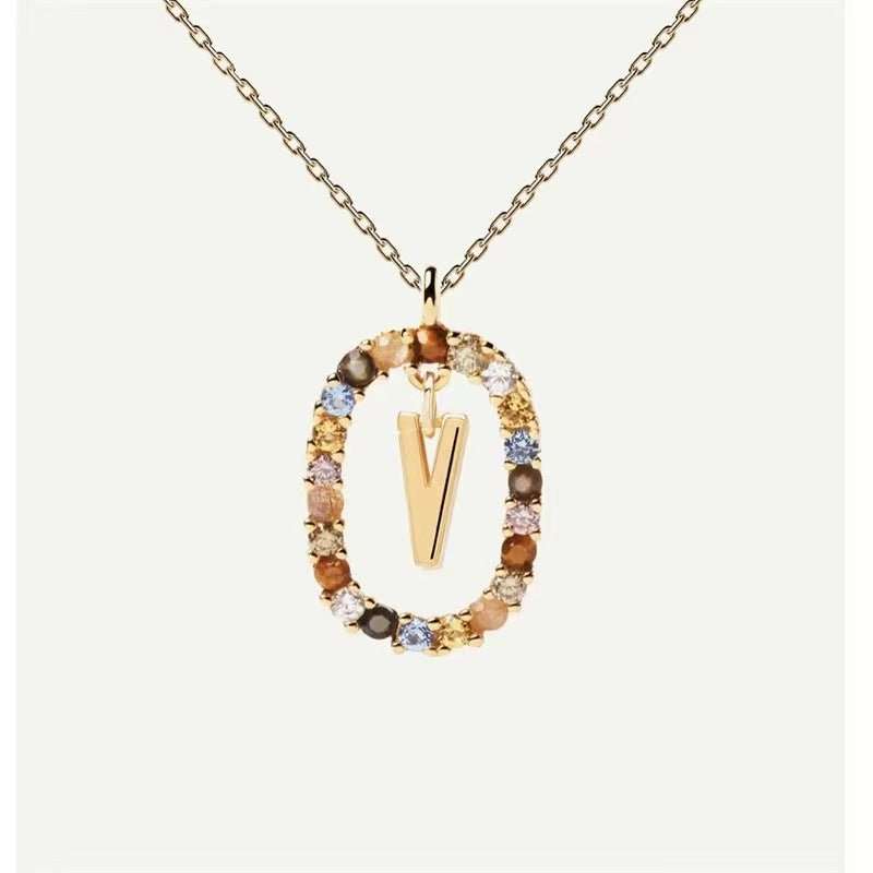 Colored Rhinestone Necklace 26 Alphabet Necklace 18K Fashion Jewelry - AMIR BAGS INDIA PRIVATE LIMITED