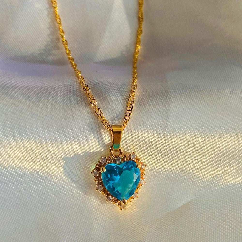 Colorful Rhinestones Heart - shped Necklace Love Gold Clavicle Chain Ins Personalized Jewelry For Women Valentine's Day - AMIR BAGS INDIA PRIVATE LIMITED