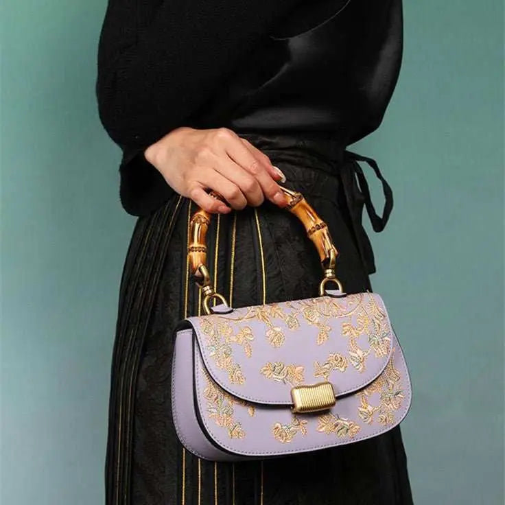 Cowhide Embroidery Ladies Bamboo Handbag - AMIR BAGS INDIA PRIVATE LIMITED