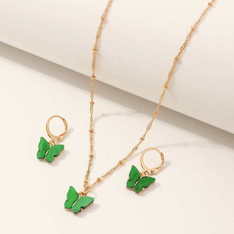 Creative Fashion Resin Butterfly Necklace And Earring Set - AMIR BAGS INDIA PRIVATE LIMITED