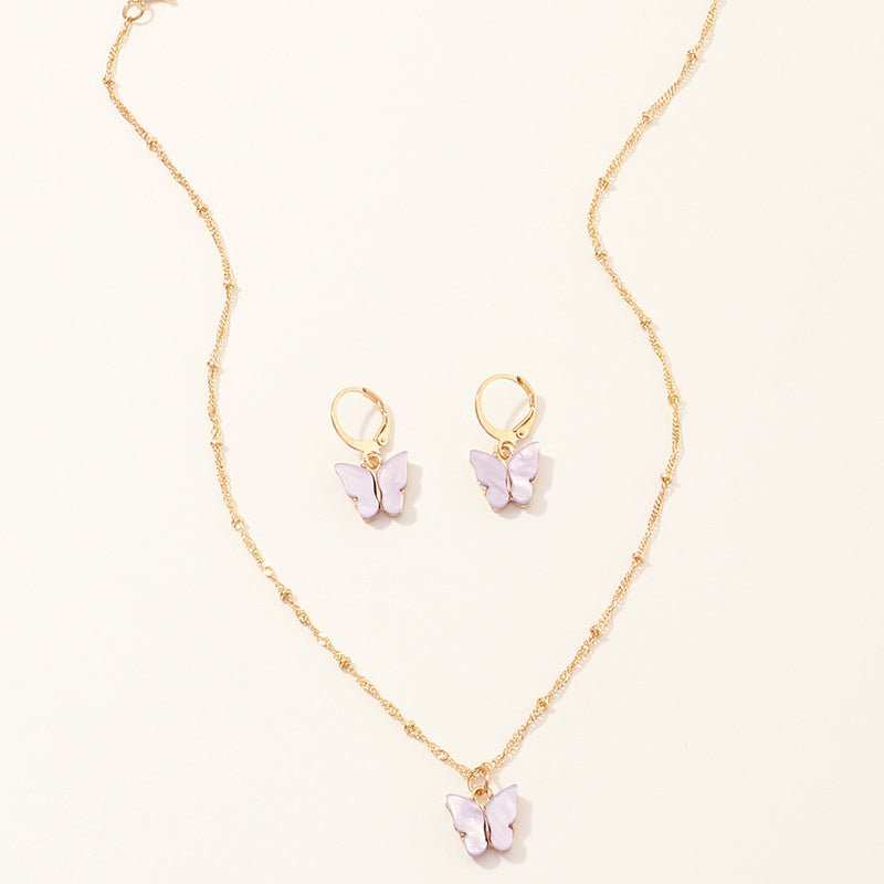 Creative Fashion Resin Butterfly Necklace And Earring Set - AMIR BAGS INDIA PRIVATE LIMITED