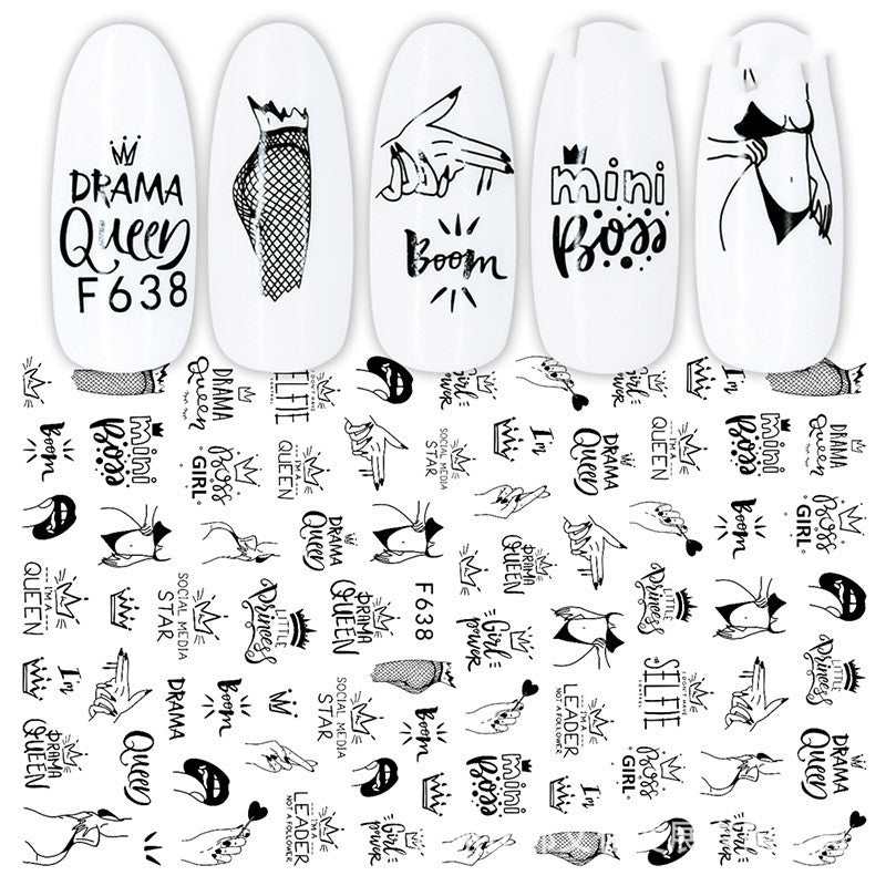 Cross - Border Nail Stickers New Japanese European And American 3D Hot Stamping Full Stickers Black And White Rose Heart - Shaped Ink Nail Decals - AMIR BAGS INDIA PRIVATE LIMITED