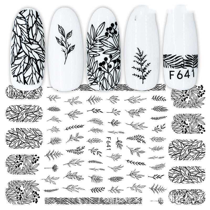Cross - Border Nail Stickers New Japanese European And American 3D Hot Stamping Full Stickers Black And White Rose Heart - Shaped Ink Nail Decals - AMIR BAGS INDIA PRIVATE LIMITED