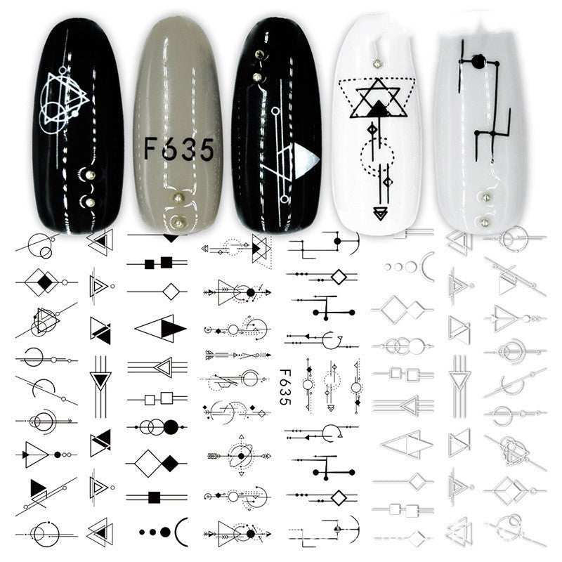 Cross - Border Nail Stickers New Japanese European And American 3D Hot Stamping Full Stickers Black And White Rose Heart - Shaped Ink Nail Decals - AMIR BAGS INDIA PRIVATE LIMITED