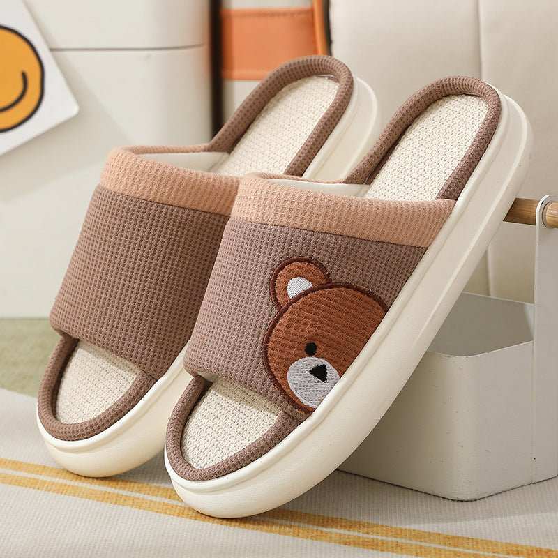 Cute Cartoon Bear Linen Slippers For Women Indoor Non - slip Sweat - absorbent Breathable Slip On Floor Bedroom Slipper House Shoes - AMIR BAGS INDIA PRIVATE LIMITED