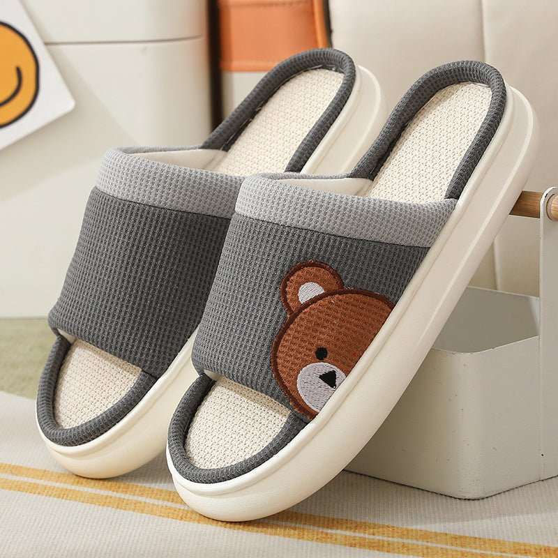 Cute Cartoon Bear Linen Slippers For Women Indoor Non - slip Sweat - absorbent Breathable Slip On Floor Bedroom Slipper House Shoes - AMIR BAGS INDIA PRIVATE LIMITED