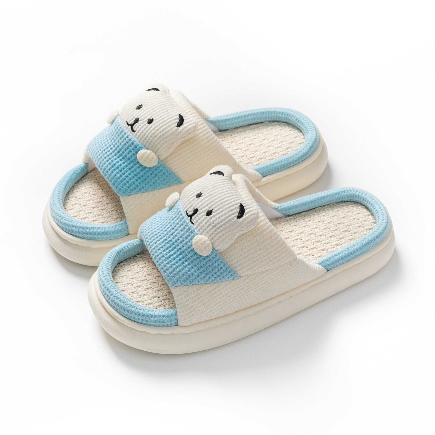 Cute Cartoon Bear Slippers Spring And Autumn Fashion Thick - soled Mute Linen Slipper Women's House Shoes - AMIR BAGS INDIA PRIVATE LIMITED