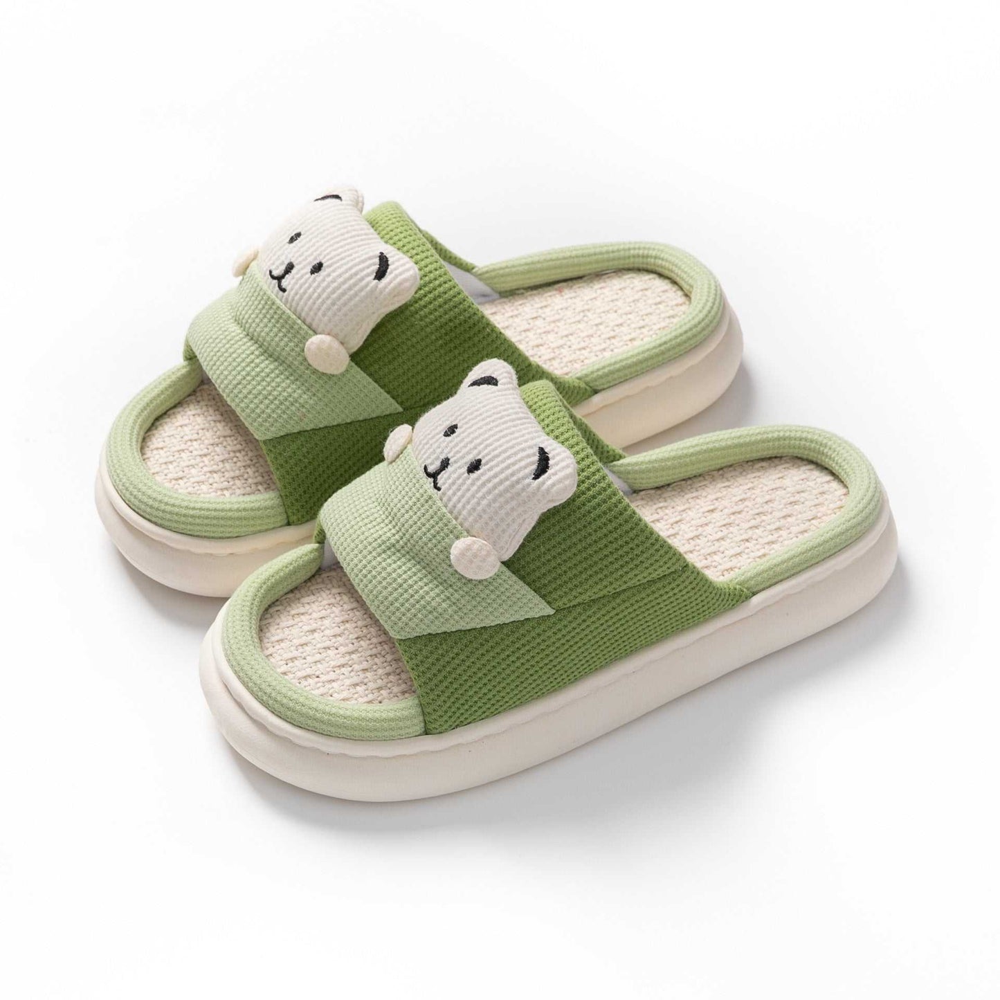 Cute Cartoon Bear Slippers Spring And Autumn Fashion Thick - soled Mute Linen Slipper Women's House Shoes - AMIR BAGS INDIA PRIVATE LIMITED