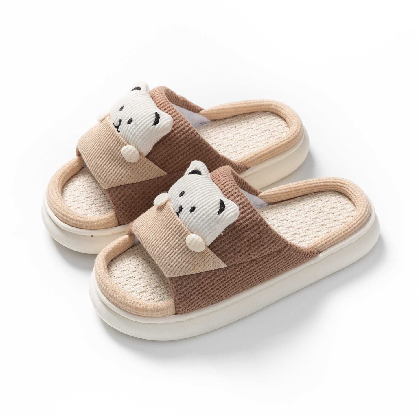 Cute Cartoon Bear Slippers Spring And Autumn Fashion Thick - soled Mute Linen Slipper Women's House Shoes - AMIR BAGS INDIA PRIVATE LIMITED