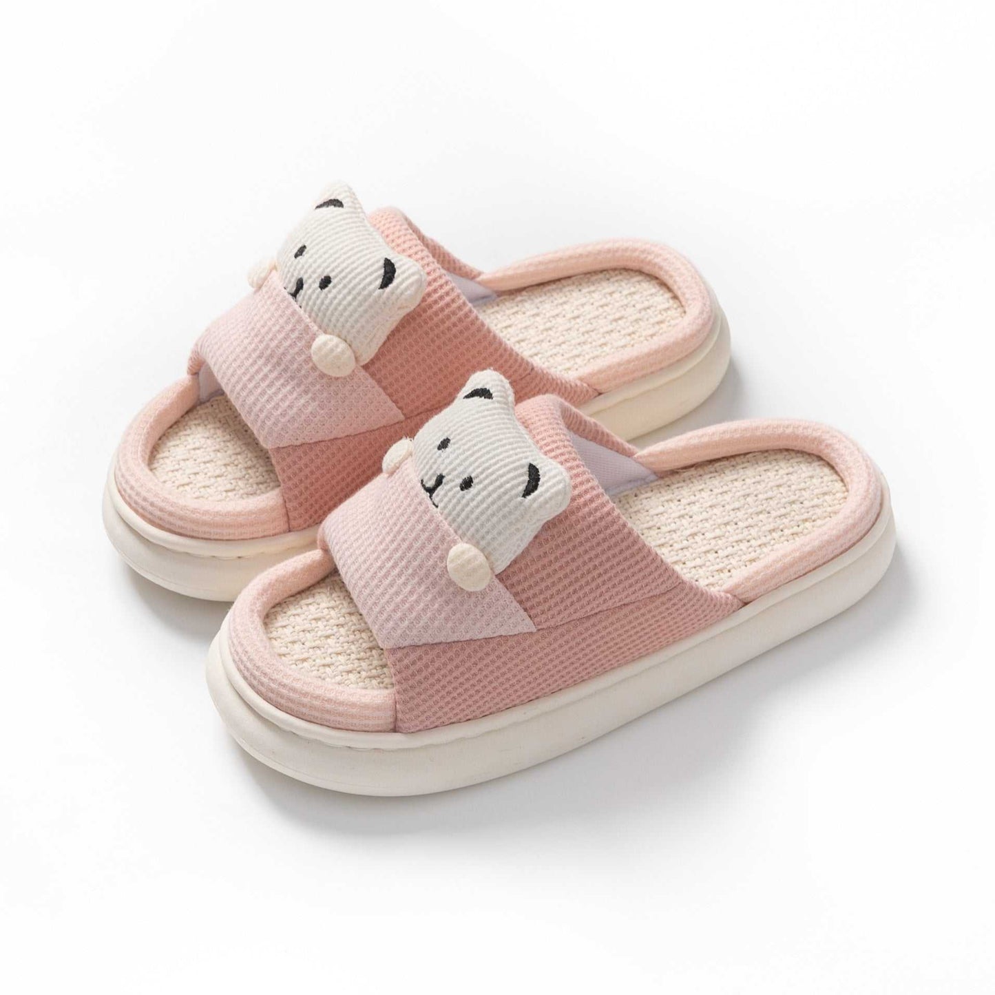 Cute Cartoon Bear Slippers Spring And Autumn Fashion Thick - soled Mute Linen Slipper Women's House Shoes - AMIR BAGS INDIA PRIVATE LIMITED