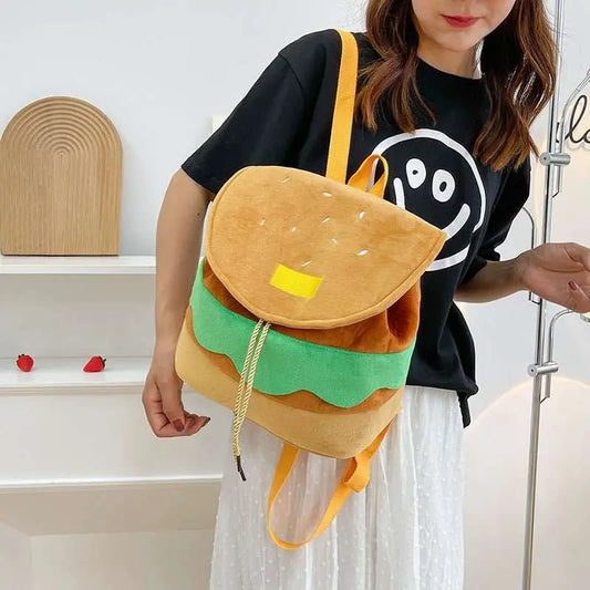 Cute Hamburger Plush Backpack Soft Cartoon Burger Plush Coin Purse Girls Kindergarten School Bookbag Children Kids Pack - AMIR BAGS INDIA PRIVATE LIMITED