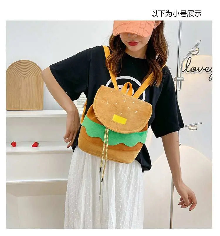 Cute Hamburger Plush Backpack Soft Cartoon Burger Plush Coin Purse Girls Kindergarten School Bookbag Children Kids Pack - AMIR BAGS INDIA PRIVATE LIMITED