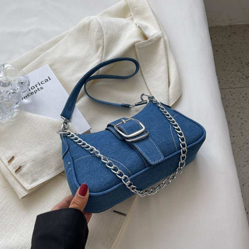Denim Shoulder Bags Women's Fashion Chains Handbag Crossbody Bags Small Square Armpit Bag - AMIR BAGS INDIA PRIVATE LIMITED