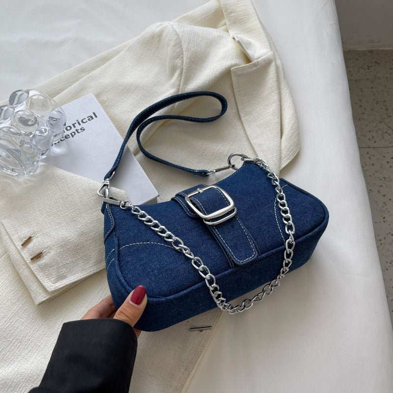 Denim Shoulder Bags Women's Fashion Chains Handbag Crossbody Bags Small Square Armpit Bag - AMIR BAGS INDIA PRIVATE LIMITED