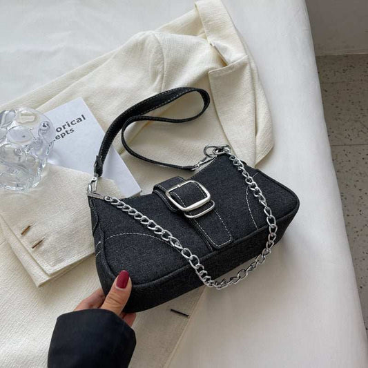Denim Shoulder Bags Women's Fashion Chains Handbag Crossbody Bags Small Square Armpit Bag - AMIR BAGS INDIA PRIVATE LIMITED