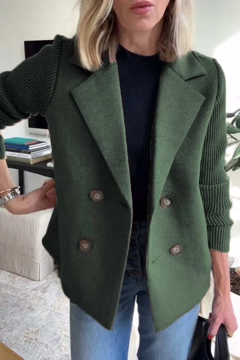 Double Breasted Lapel Jacket Fashion Knitted Sleeves Splicing Design Coat Outerwear Women's Clothing - AMIR BAGS INDIA PRIVATE LIMITED