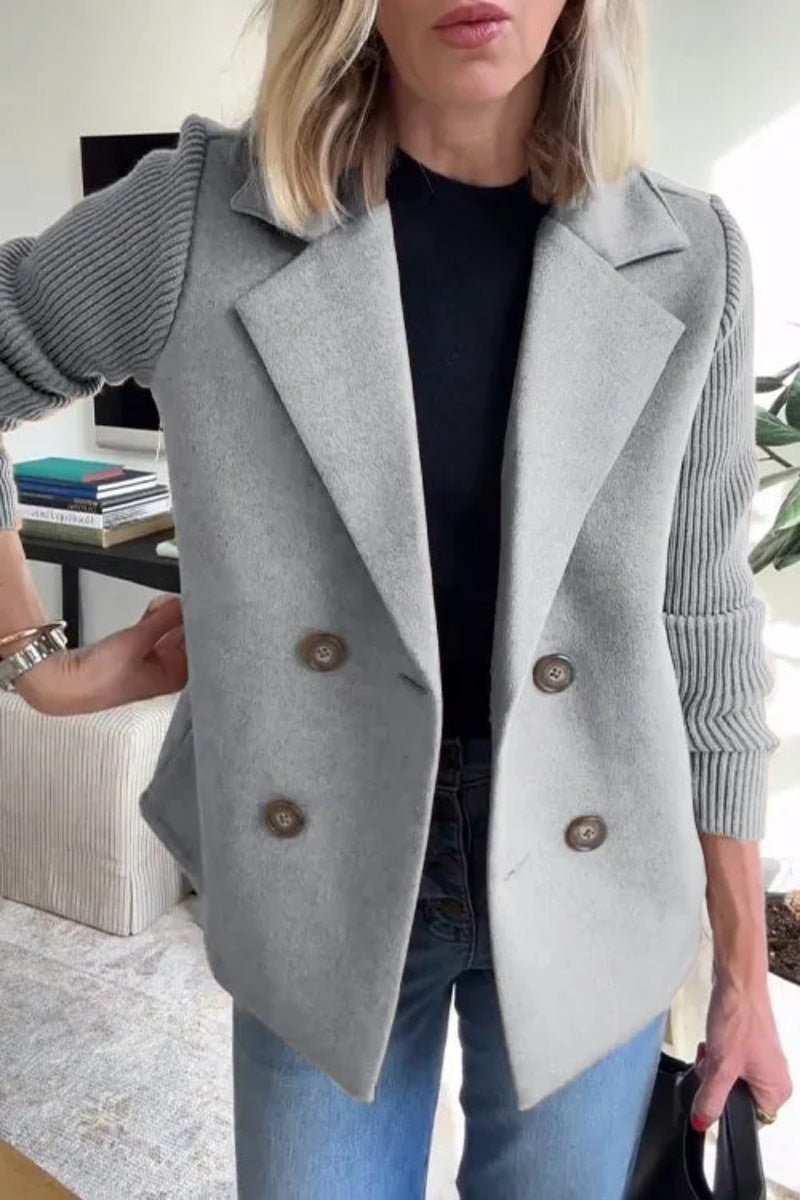 Double Breasted Lapel Jacket Fashion Knitted Sleeves Splicing Design Coat Outerwear Women's Clothing - AMIR BAGS INDIA PRIVATE LIMITED