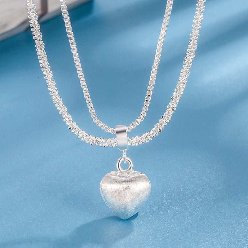 Double Layer Brushed Heart Pendant Necklace For Women High - end Feel Light Luxury Necklace Collarbone Chain Fashion Jewelry - AMIR BAGS INDIA PRIVATE LIMITED