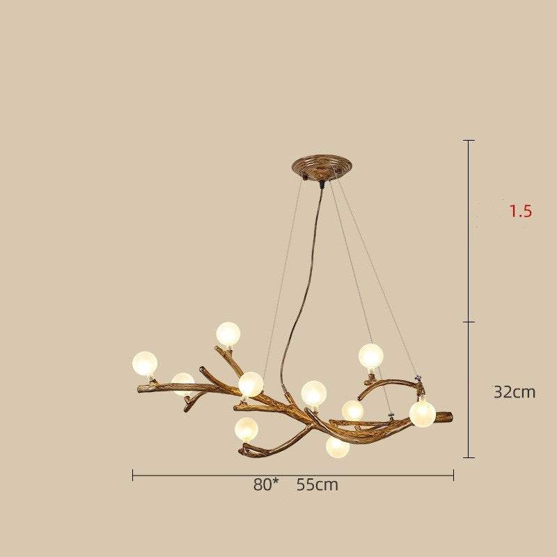 Japanese style restaurant chandelier with decorative tree branch design and warm LED lights, adjustable height 1.5m