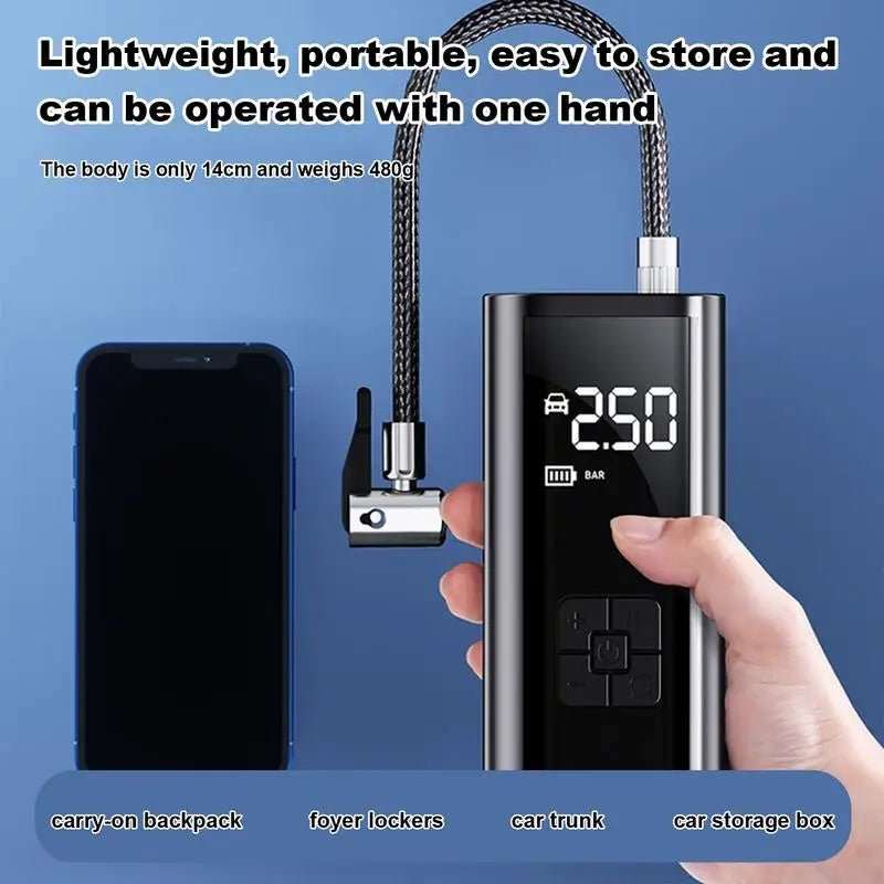 Electric Air Compressor Portable Tire Inflator Digital Automobiles Tire Pump LED Lighting Design Precise Inflation Outdoor Use - AMIR BAGS INDIA PRIVATE LIMITED