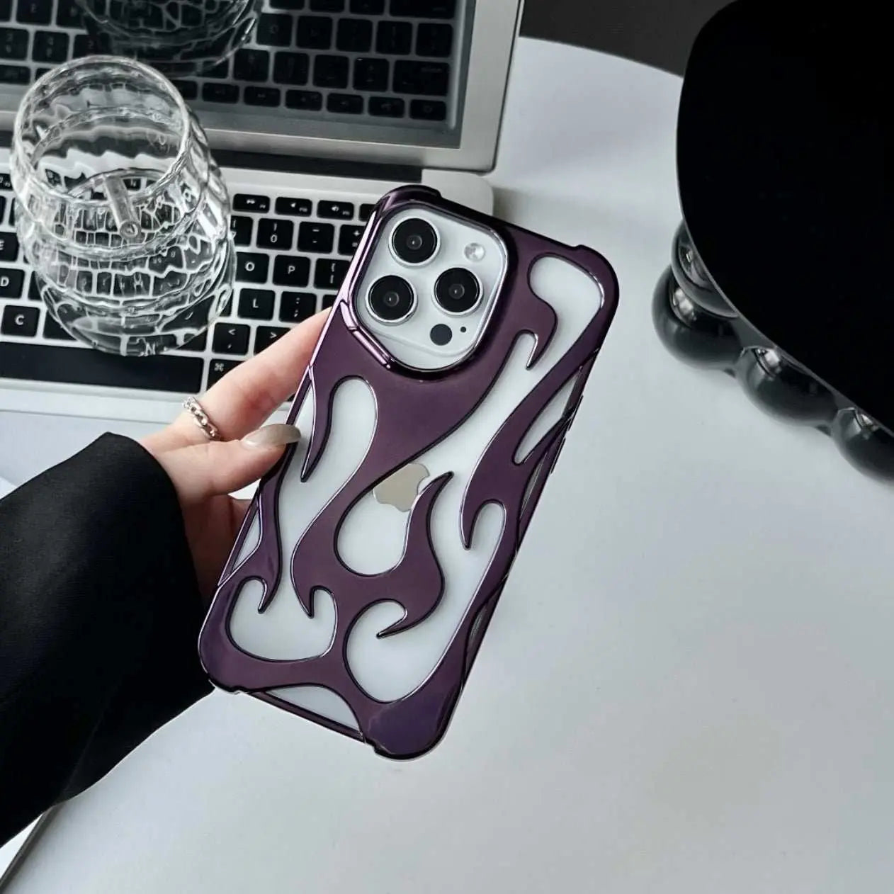 Electroplating Hollow Heat Dissipation Phone Case Flame Pattern High - grade Soft Shell - AMIR BAGS INDIA PRIVATE LIMITED
