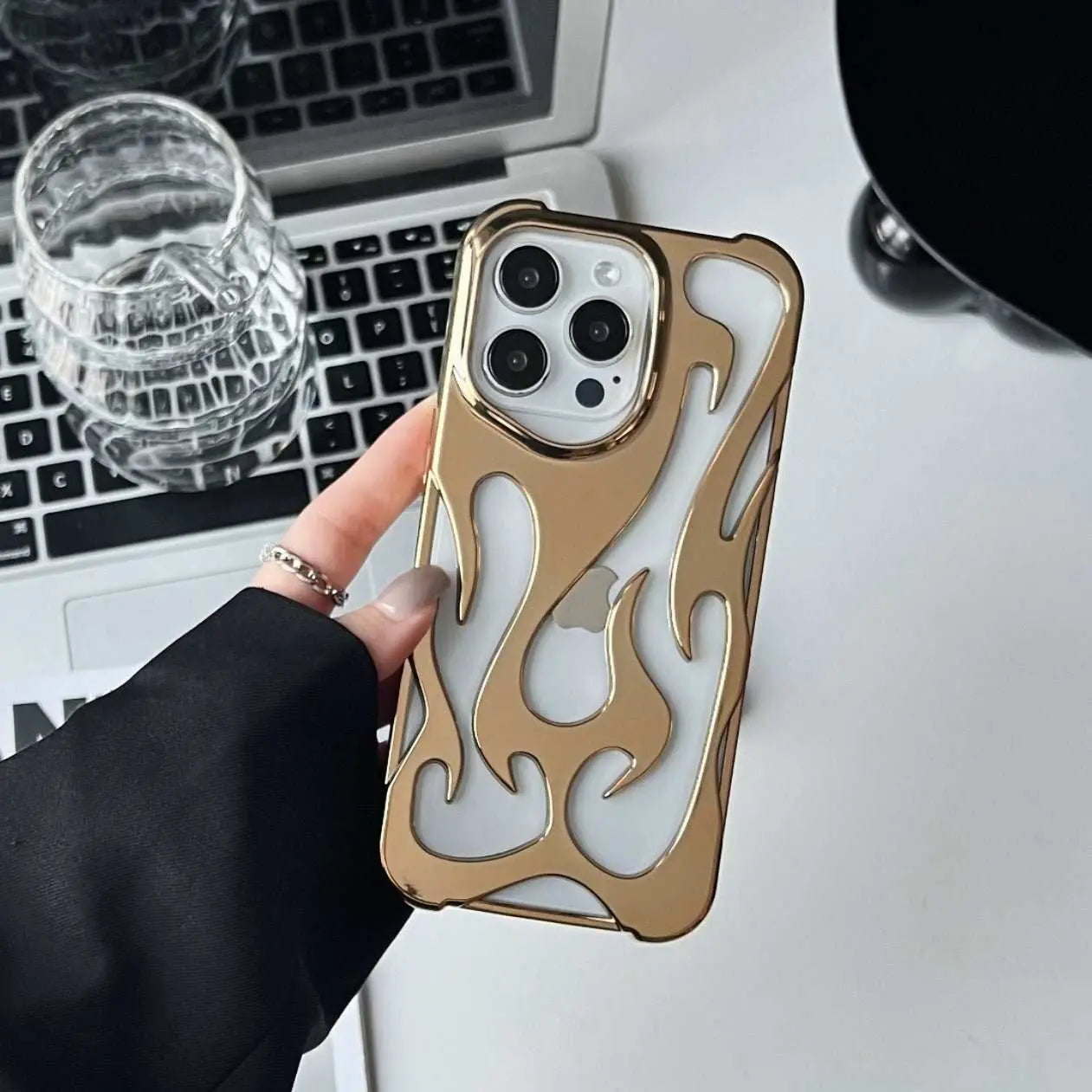 Electroplating Hollow Heat Dissipation Phone Case Flame Pattern High - grade Soft Shell - AMIR BAGS INDIA PRIVATE LIMITED