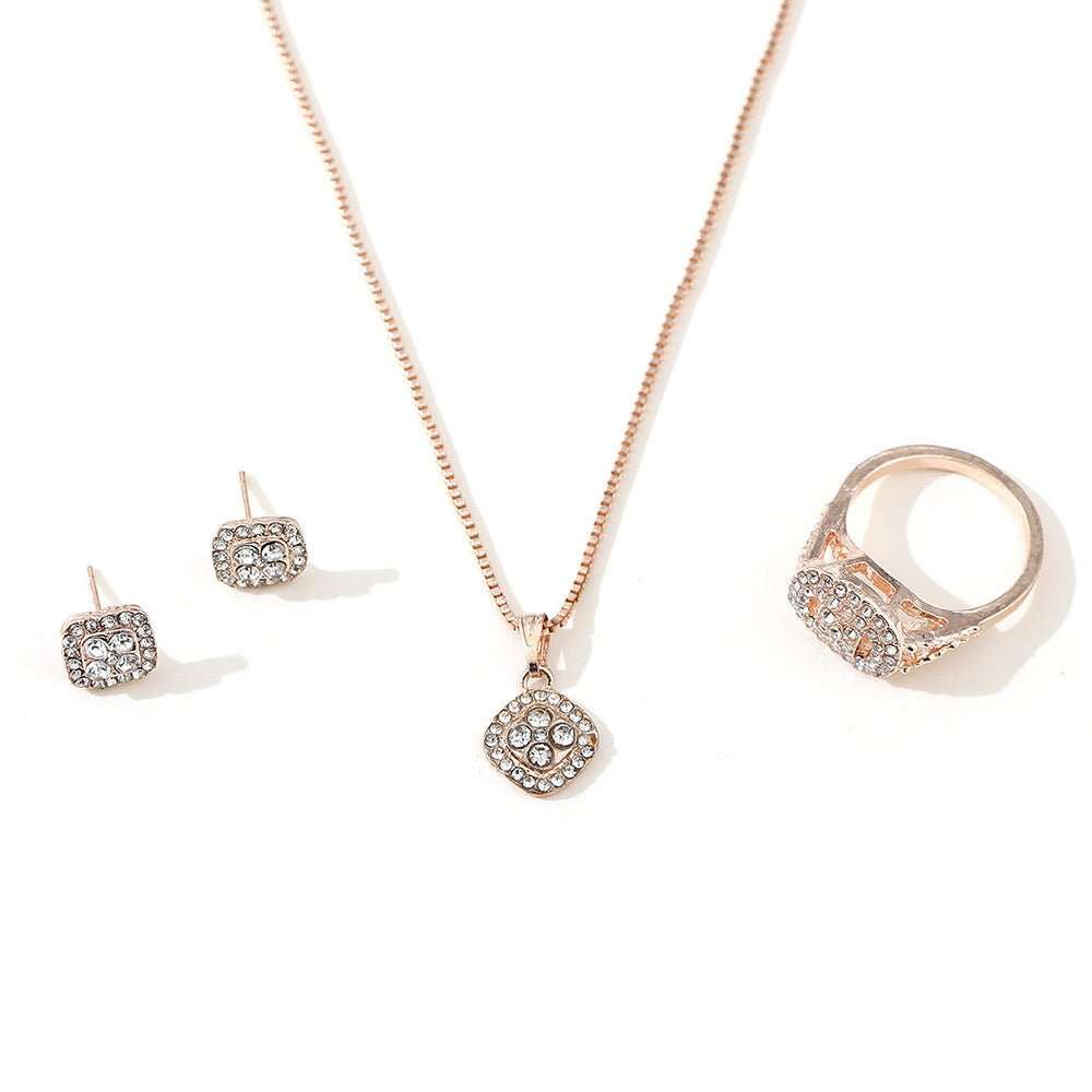 Engagement Ring, Stud Earrings, Necklace Three - piece Wedding Set - AMIR BAGS INDIA PRIVATE LIMITED