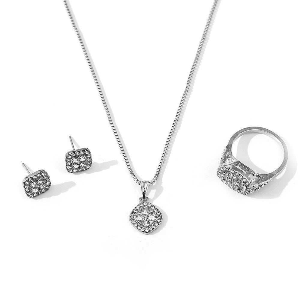 Engagement Ring, Stud Earrings, Necklace Three - piece Wedding Set - AMIR BAGS INDIA PRIVATE LIMITED