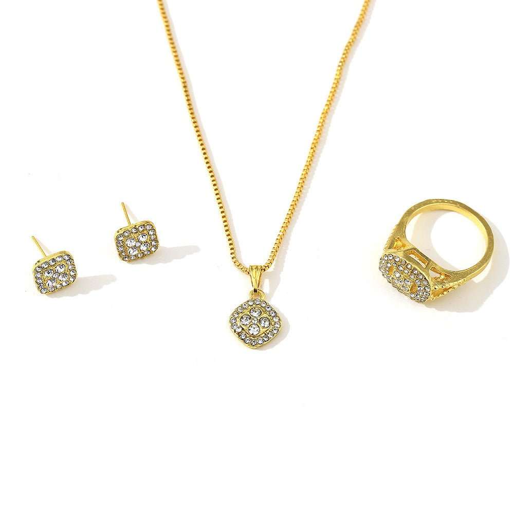 Engagement Ring, Stud Earrings, Necklace Three - piece Wedding Set - AMIR BAGS INDIA PRIVATE LIMITED