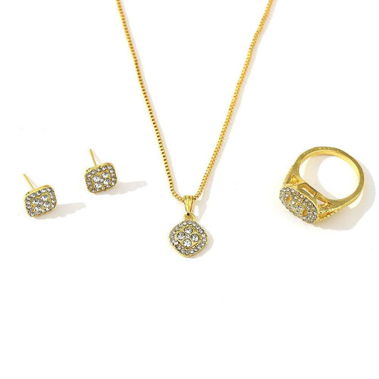 Engagement Ring, Stud Earrings, Necklace Three - piece Wedding Set - AMIR BAGS INDIA PRIVATE LIMITED