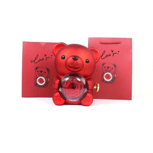 Eternal Rose Teddy Bear Gifts Box With Necklace Rotate Rose Jewelry Box Valentine Wedding Storage Gift Case For Women Girlfriend - AMIR BAGS INDIA PRIVATE LIMITED