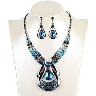 European and American jewellery suit, exotic, antique, oil blue, blue jewel necklace, water drop suit earring clavicle chain - AMIR BAGS INDIA PRIVATE LIMITED
