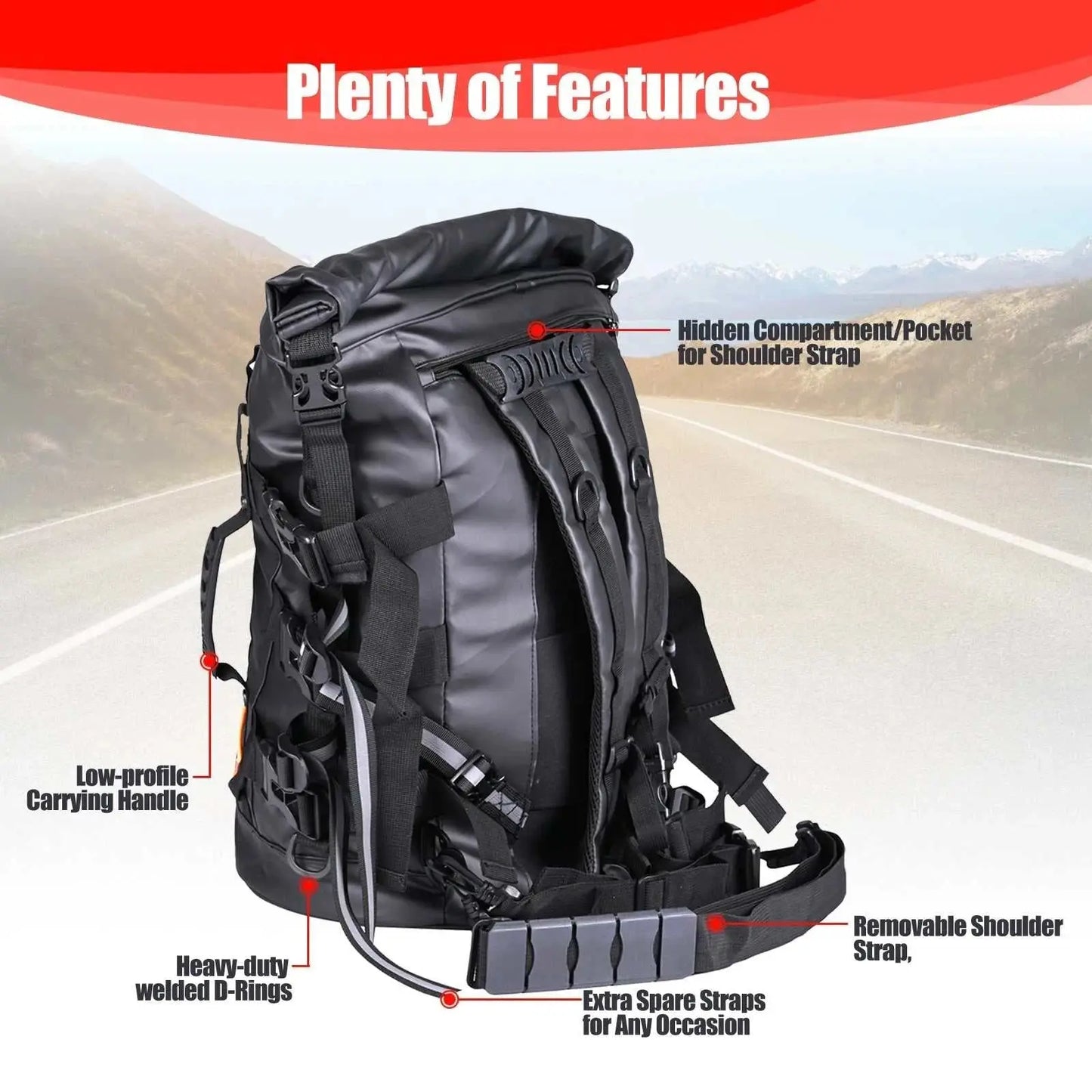 Expandable Motorcycle Tail Bag Travel Luggage Sissy Bar Bag Weather Resistant Tail Duffle Bag Gear Backpack with Sissy Bar Strap - AMIR BAGS INDIA PRIVATE LIMITED