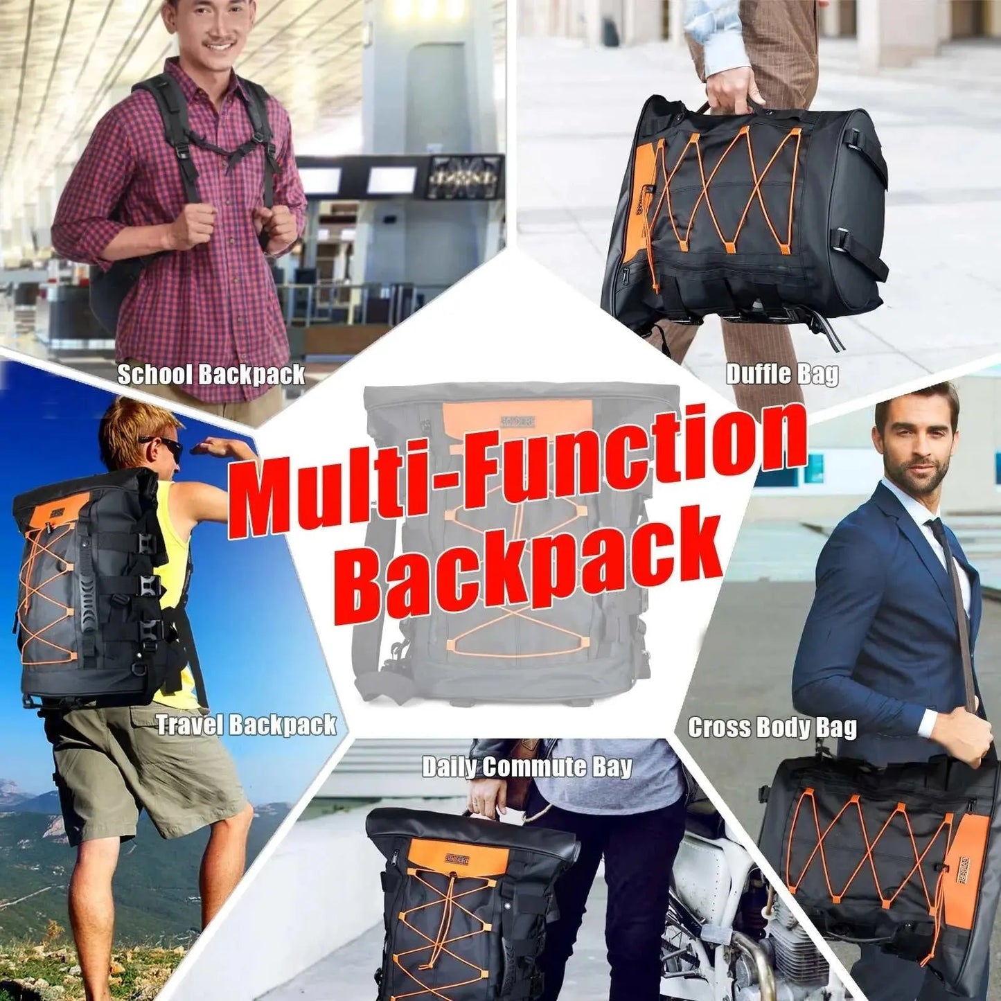 Expandable Motorcycle Tail Bag Travel Luggage Sissy Bar Bag Weather Resistant Tail Duffle Bag Gear Backpack with Sissy Bar Strap - AMIR BAGS INDIA PRIVATE LIMITED