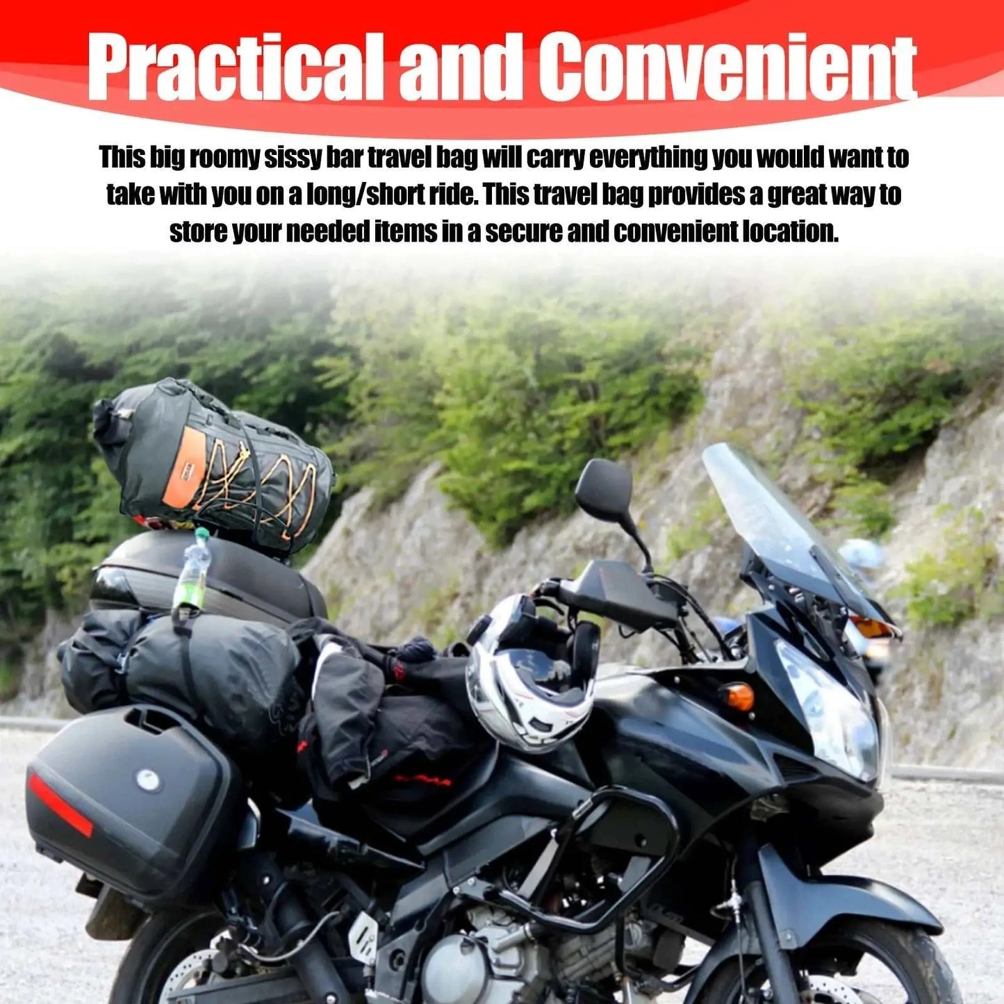 Expandable Motorcycle Tail Bag Travel Luggage Sissy Bar Bag Weather Resistant Tail Duffle Bag Gear Backpack with Sissy Bar Strap - AMIR BAGS INDIA PRIVATE LIMITED