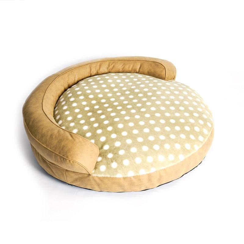 Large khaki polka dot round pet bed for dogs, large size pet supplies