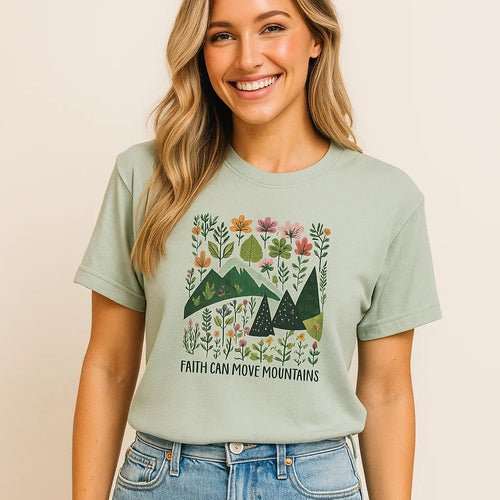 Faith Can Move Mountains Graphic Tee - AMIR BAGS INDIA PRIVATE LIMITED