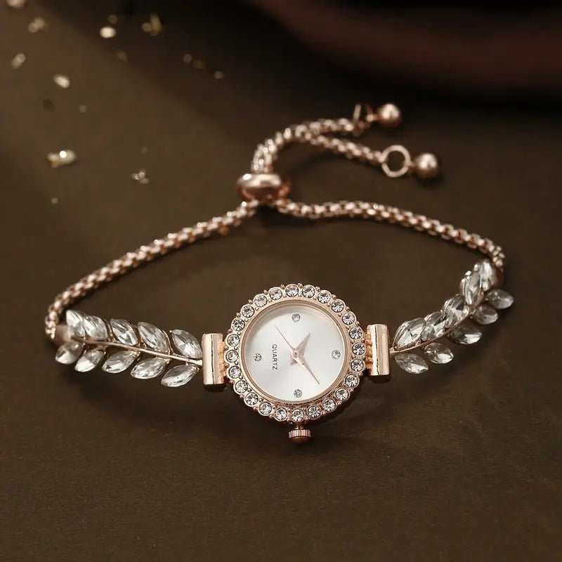Fashion Green Leaf Fine Band Diamond Round Women's Watch - AMIR BAGS INDIA PRIVATE LIMITED