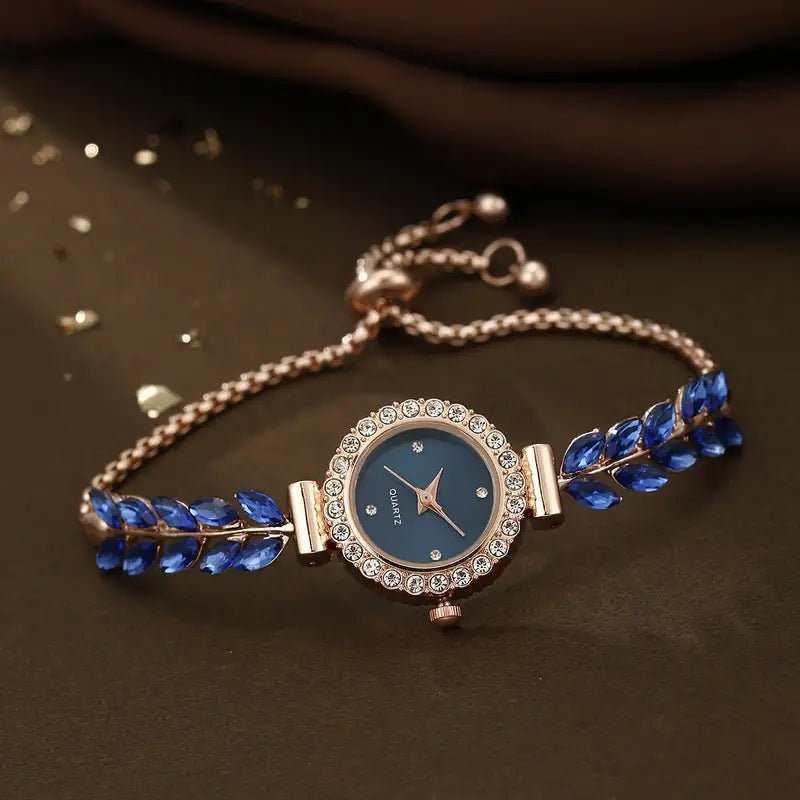 Fashion Green Leaf Fine Band Diamond Round Women's Watch - AMIR BAGS INDIA PRIVATE LIMITED