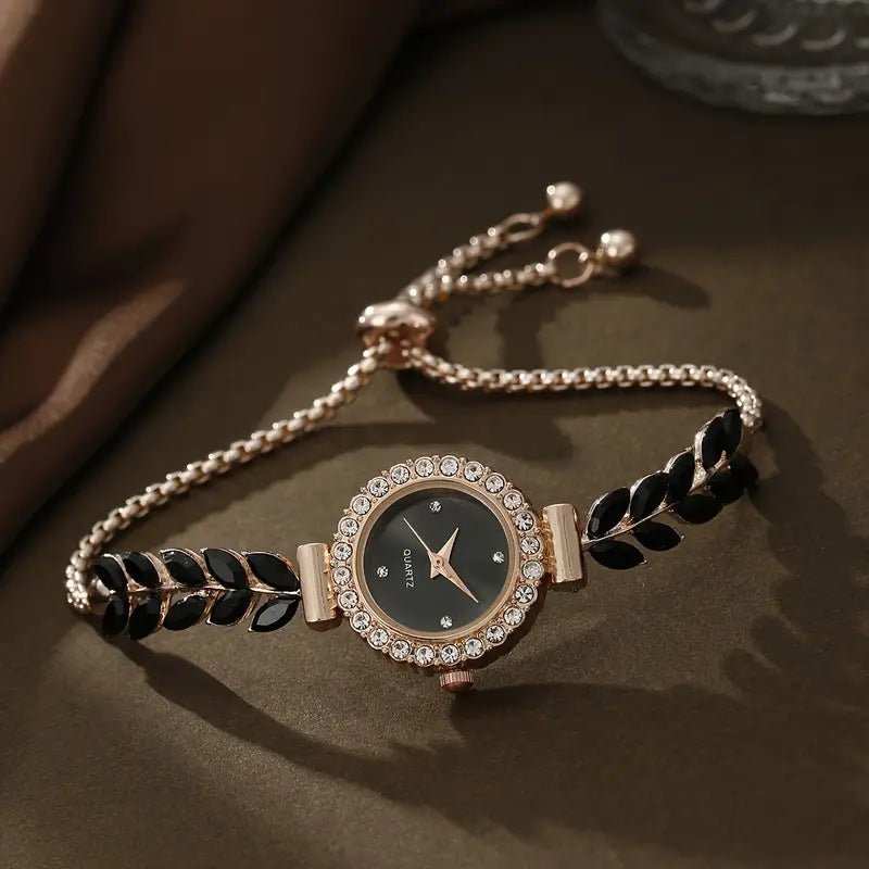 Fashion Green Leaf Fine Band Diamond Round Women's Watch - AMIR BAGS INDIA PRIVATE LIMITED