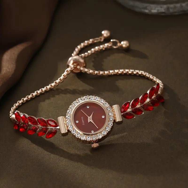 Fashion Green Leaf Fine Band Diamond Round Women's Watch - AMIR BAGS INDIA PRIVATE LIMITED