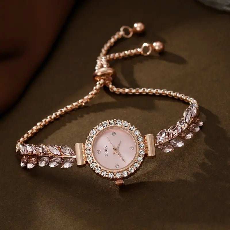 Fashion Green Leaf Fine Band Diamond Round Women's Watch - AMIR BAGS INDIA PRIVATE LIMITED