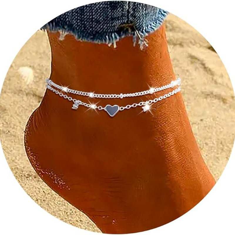 Fashion Heart - shaped Zircon Anklet Women's Waterproof Simple Heart - shaped - AMIR BAGS INDIA PRIVATE LIMITED