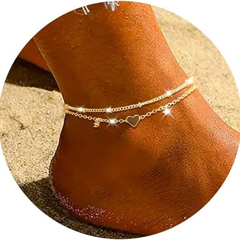 Fashion Heart - shaped Zircon Anklet Women's Waterproof Simple Heart - shaped - AMIR BAGS INDIA PRIVATE LIMITED