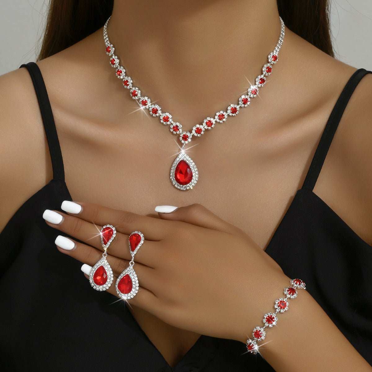 Fashion Jewelry Bridal Jewelry Suit Necklace Ear Stud Bracelet Three - piece Set - AMIR BAGS INDIA PRIVATE LIMITED