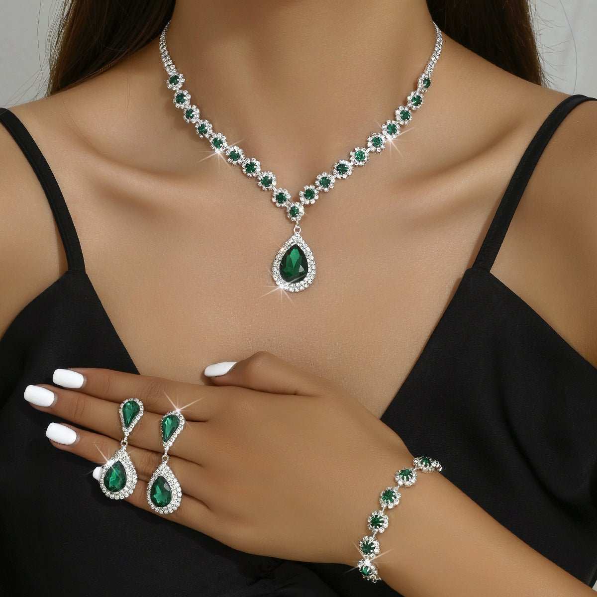 Fashion Jewelry Bridal Jewelry Suit Necklace Ear Stud Bracelet Three - piece Set - AMIR BAGS INDIA PRIVATE LIMITED
