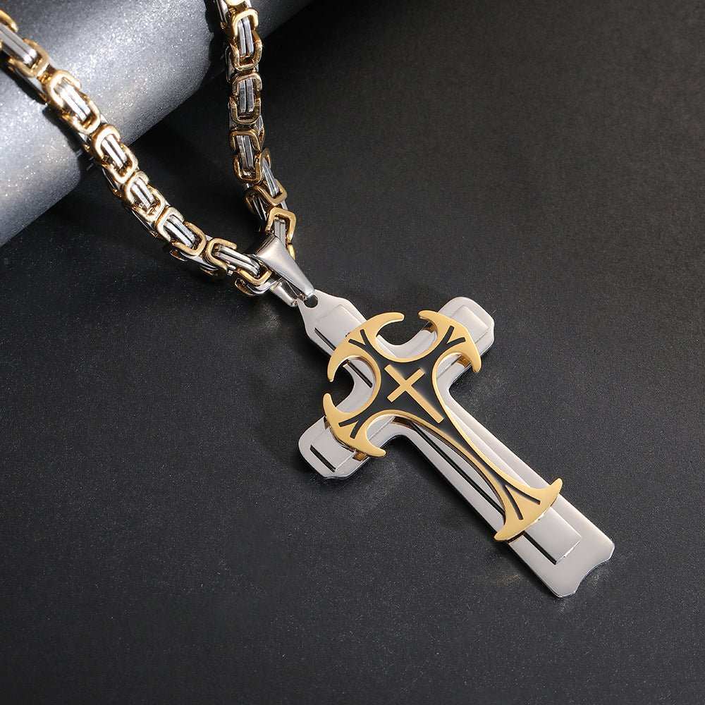 Fashion Jewelry Christian Trinity Latin Cross Necklace For Men Stainless Steel Three Layers Cross Pendants Necklaces Jewelry Gift - AMIR BAGS INDIA PRIVATE LIMITED