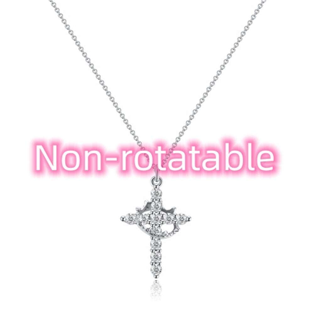 Fashion Jewelry Cross Full Diamond Crown Rotatable Necklace - AMIR BAGS INDIA PRIVATE LIMITED