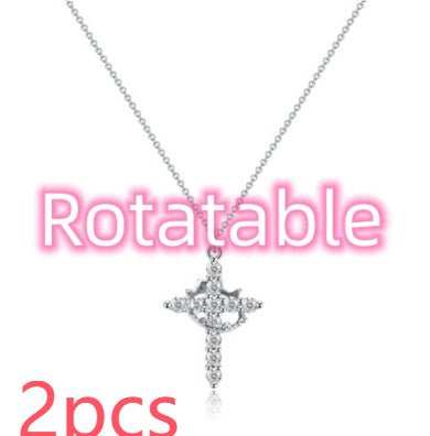 Fashion Jewelry Cross Full Diamond Crown Rotatable Necklace - AMIR BAGS INDIA PRIVATE LIMITED